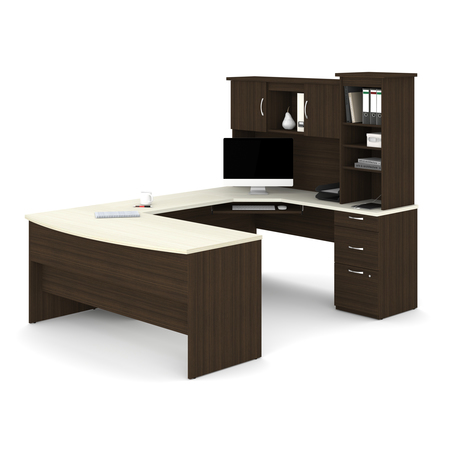 Bestar Outremont U-Shaped Desk in White Chocolate & Dark Chocolate 52413-31